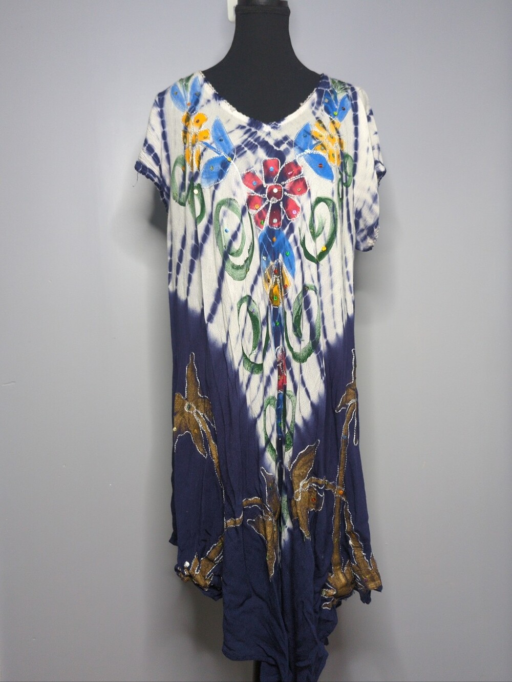Riviera Sun Tie Dye Umbrella Dress Free Plus Boho Embroidered Swim Cover Up